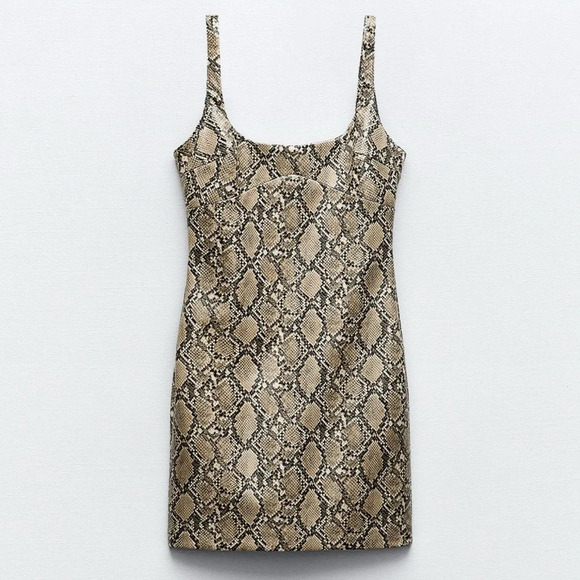 ZARA SNAKESKIN PRINT FAUX LEATHER DRESS - Picture 1 of 5